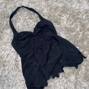 Black halter open back cute top
